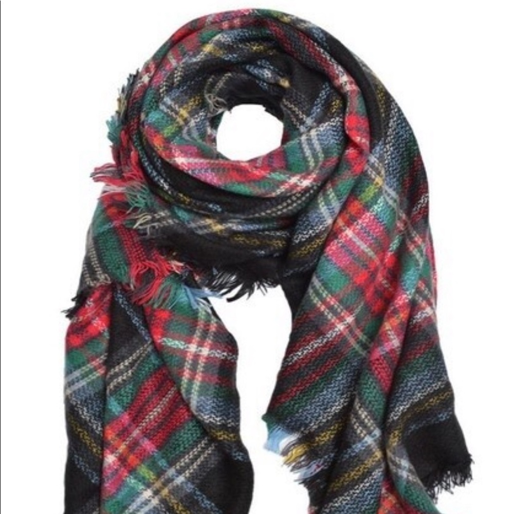 Black Multi Plaid Blanket Scarf